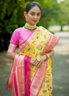 Yellow Dupion Silk Saree With Blouse Piece