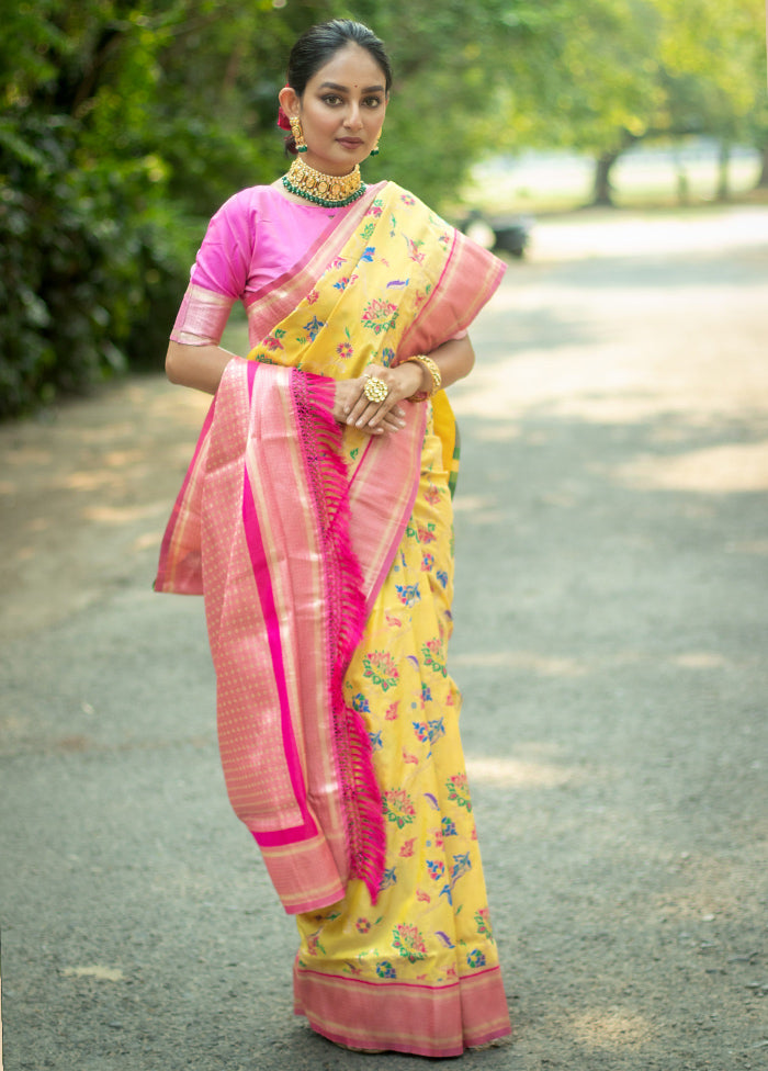 Yellow Dupion Silk Saree With Blouse Piece