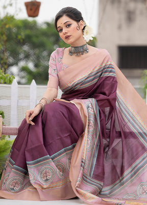 Wine Dupion Silk Saree With Blouse Piece