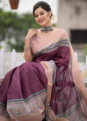 Wine Dupion Silk Saree With Blouse Piece