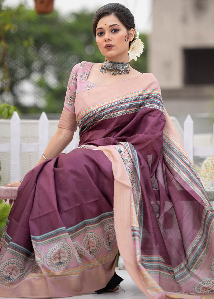 Wine Dupion Silk Saree With Blouse Piece