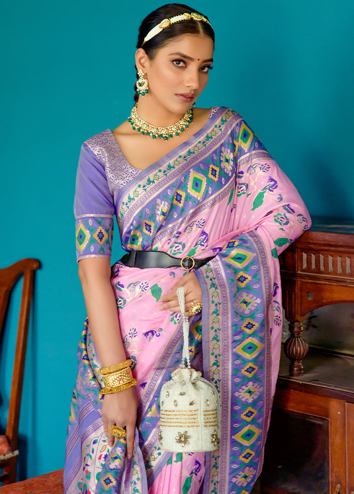 Baby Pink Dupion Silk Saree With Blouse Piece