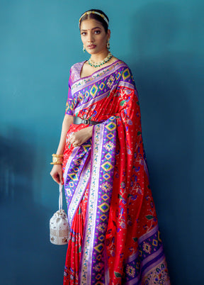 Red Dupion Silk Saree With Blouse Piece