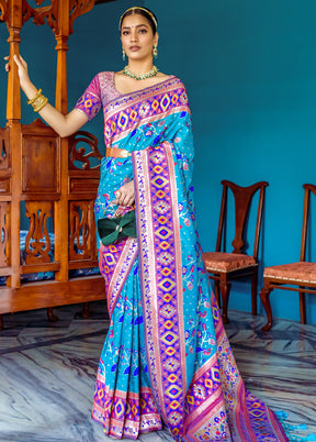 Turquoise Blue Dupion Silk Saree With Blouse Piece