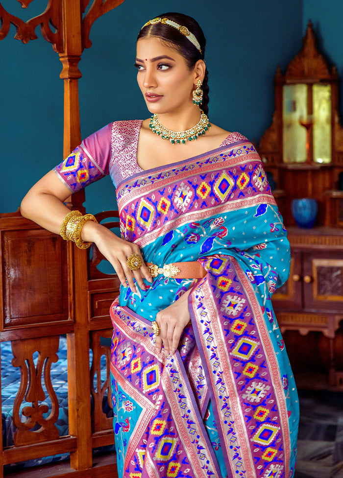 Turquoise Blue Dupion Silk Saree With Blouse Piece