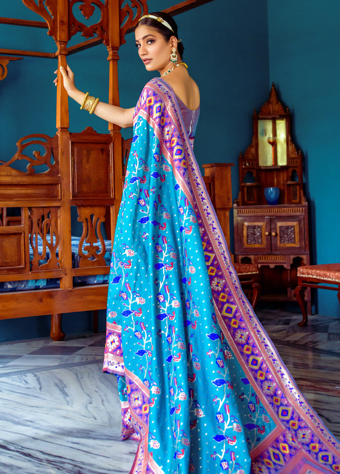 Turquoise Blue Dupion Silk Saree With Blouse Piece