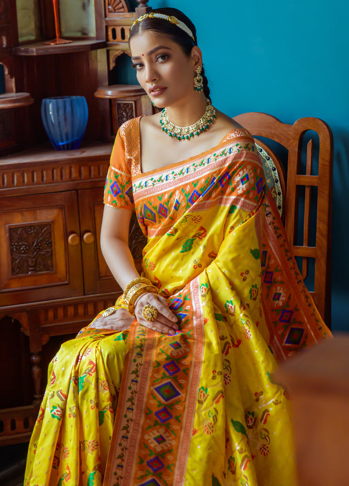 Yellow Dupion Silk Saree With Blouse Piece