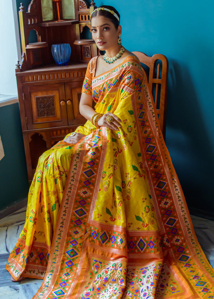 Yellow Dupion Silk Saree With Blouse Piece