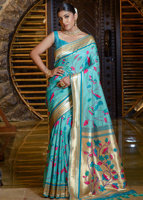 Teal Dupion Silk Saree With Blouse Piece