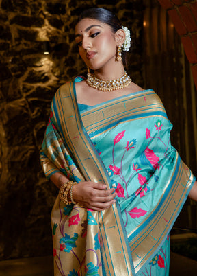 Teal Dupion Silk Saree With Blouse Piece