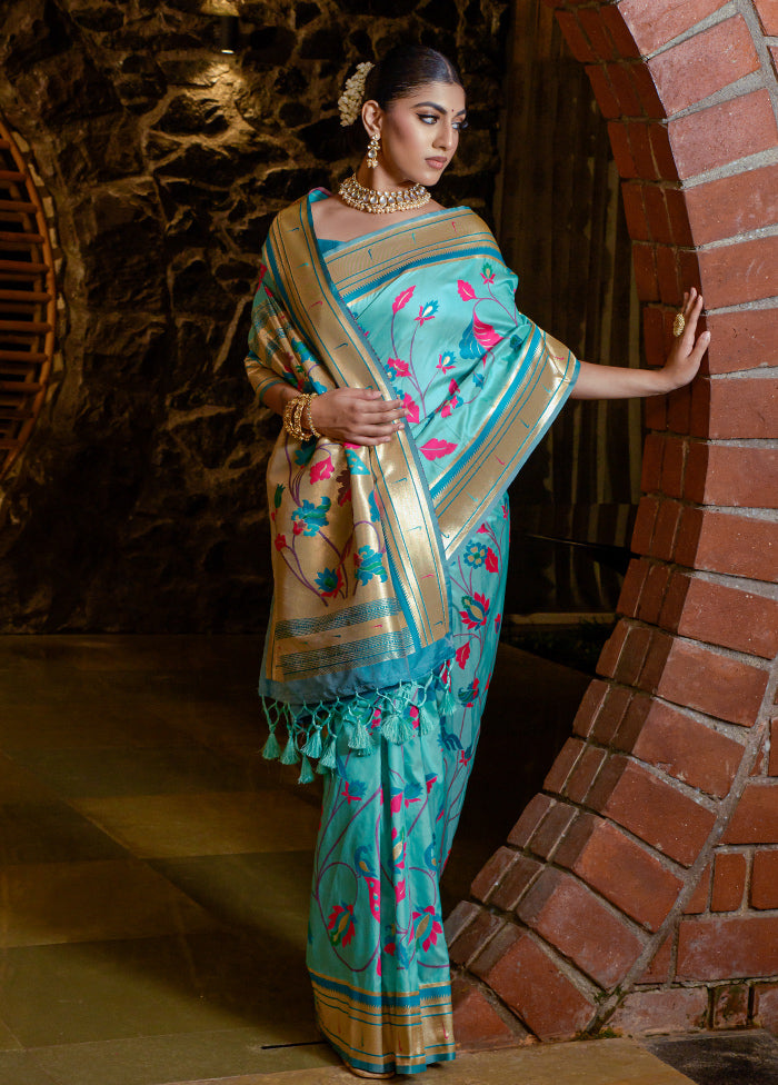 Teal Dupion Silk Saree With Blouse Piece