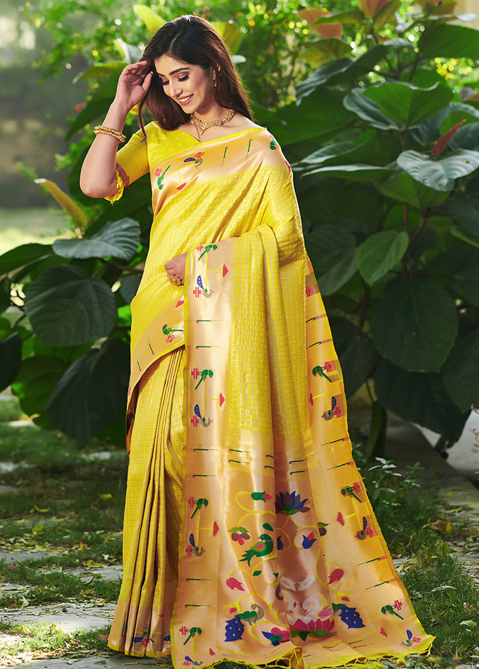 Yellow Spun Silk Saree With Blouse Piece