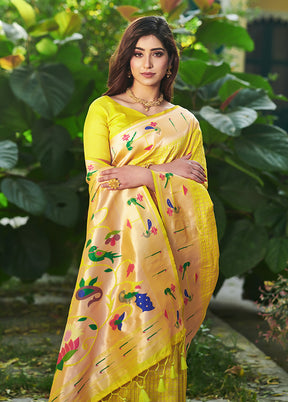 Yellow Spun Silk Saree With Blouse Piece