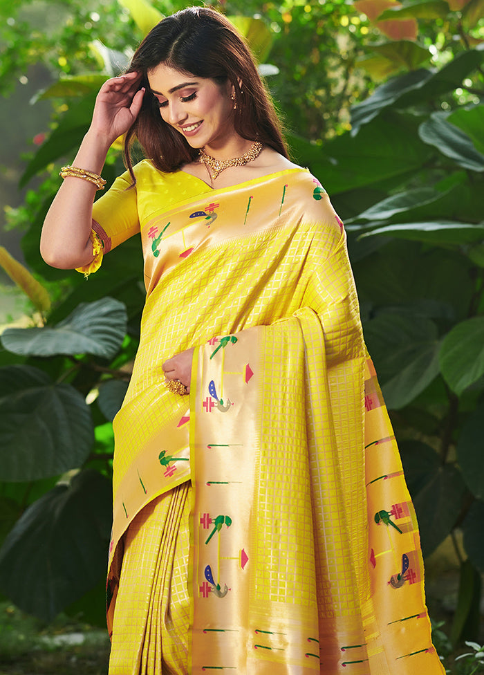 Yellow Spun Silk Saree With Blouse Piece