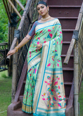 Sea Green Dupion Silk Saree With Blouse Piece