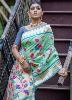 Sea Green Dupion Silk Saree With Blouse Piece