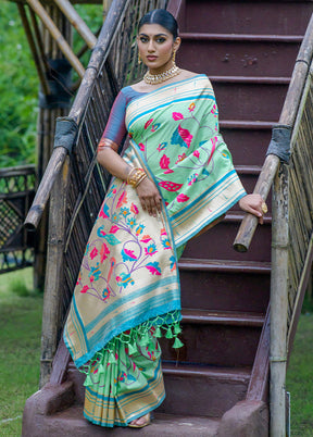 Sea Green Dupion Silk Saree With Blouse Piece