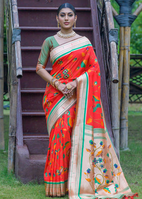 Red Dupion Silk Saree With Blouse Piece