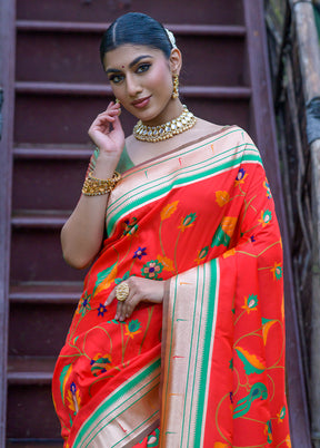 Red Dupion Silk Saree With Blouse Piece