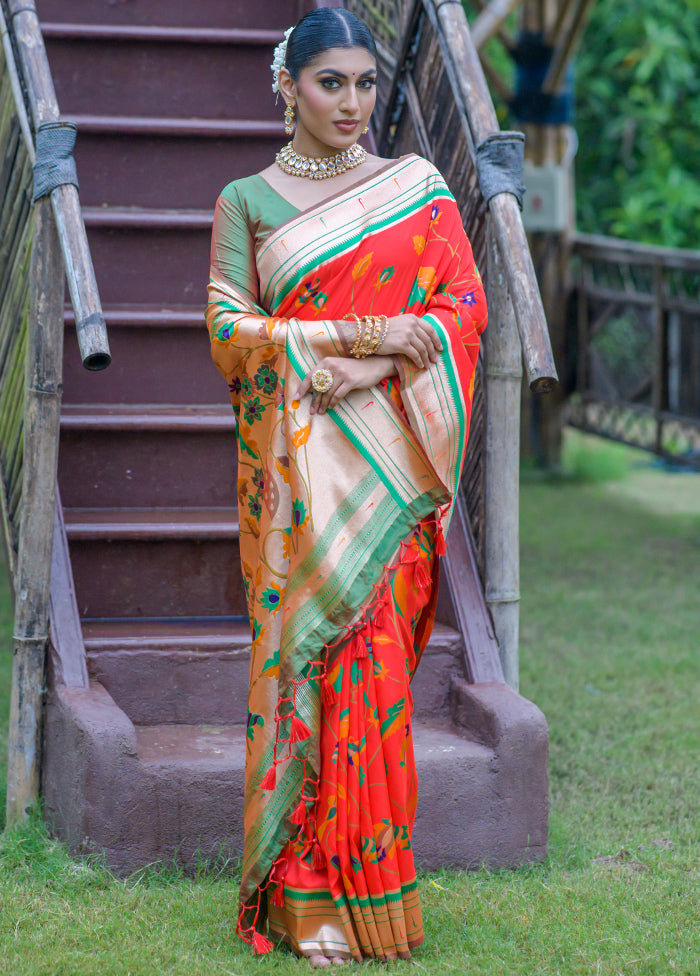 Red Dupion Silk Saree With Blouse Piece