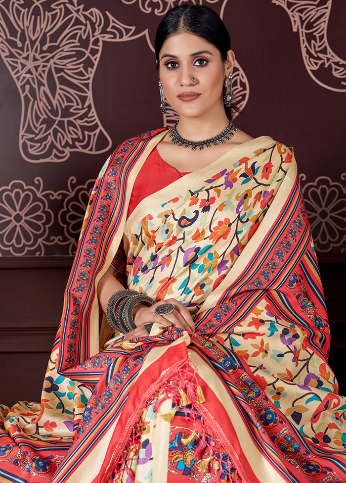 Multicolor Silk Saree And Shawl With Blouse Piece