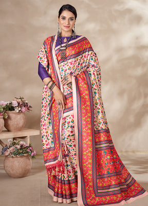 Multicolor Silk Saree And Shawl With Blouse Piece