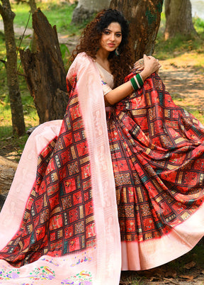 Red Cotton Saree With Blouse Piece