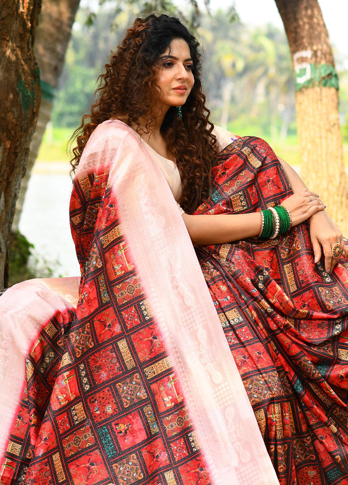 Red Cotton Saree With Blouse Piece