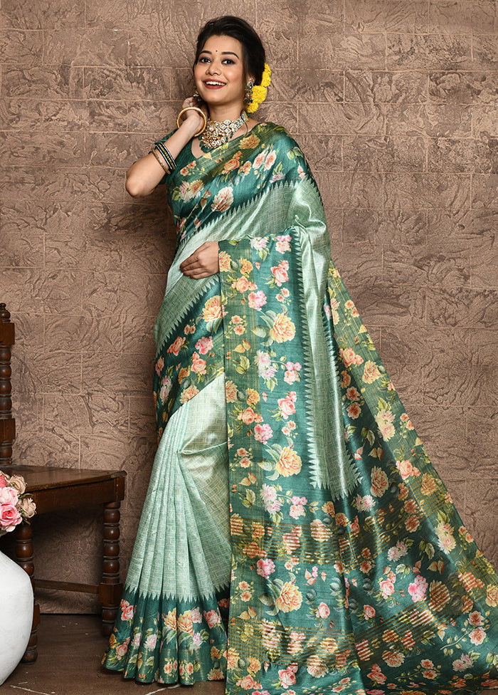 Sea Green Dupion Silk Saree With Blouse Piece