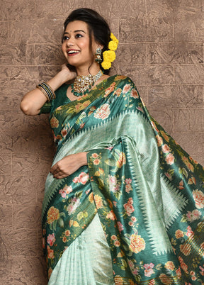 Sea Green Dupion Silk Saree With Blouse Piece