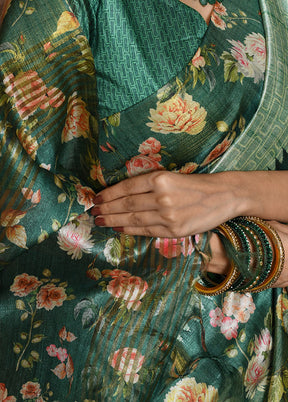 Sea Green Dupion Silk Saree With Blouse Piece