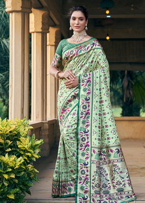 Sea Green Dupion Silk Saree With Blouse Piece