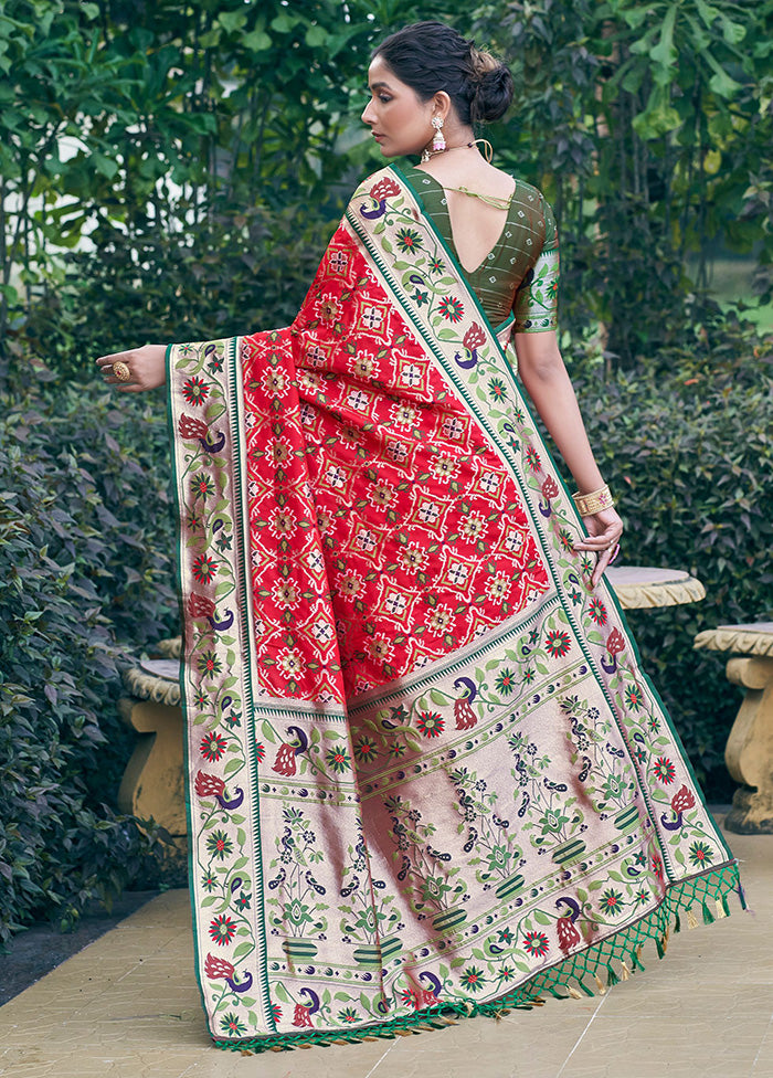 Red Dupion Silk Saree With Blouse Piece