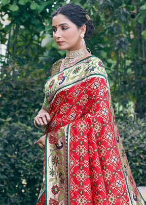 Red Dupion Silk Saree With Blouse Piece