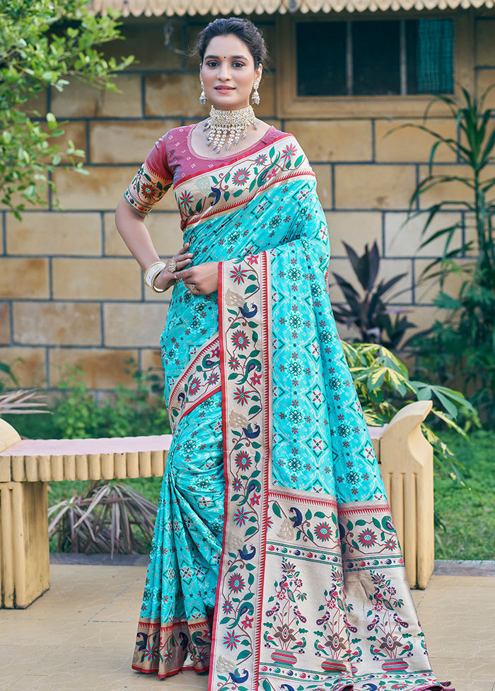 Sky Blue Dupion Silk Saree With Blouse Piece