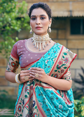 Sky Blue Dupion Silk Saree With Blouse Piece