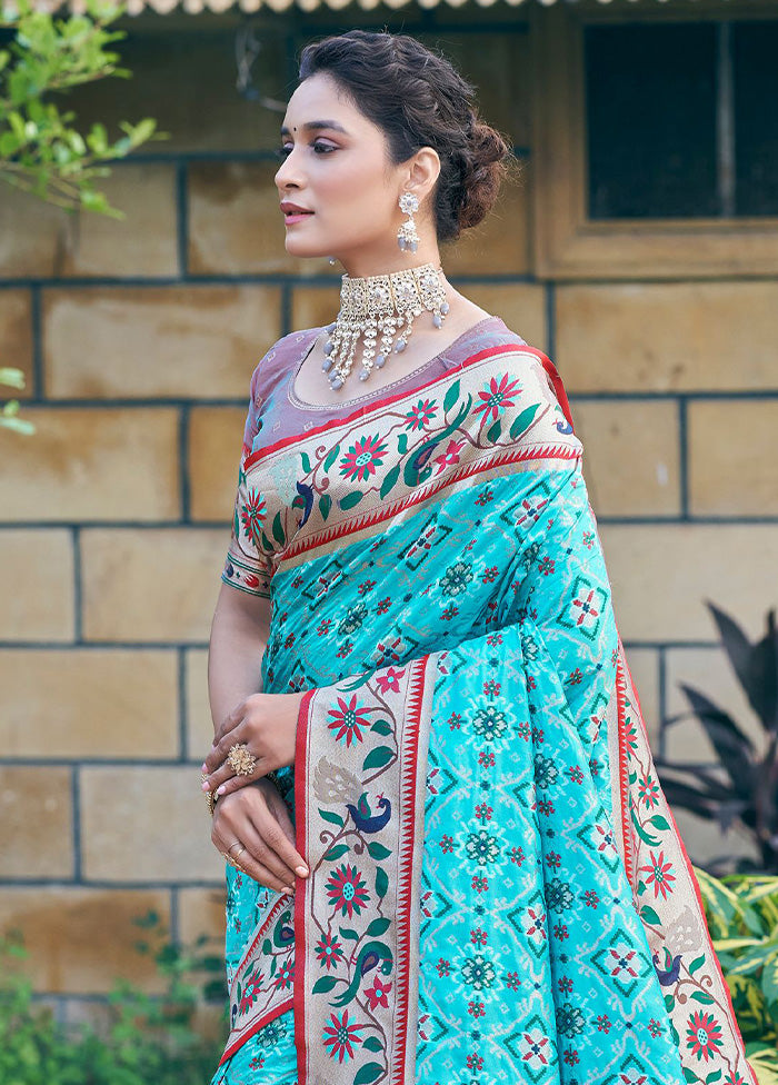 Sky Blue Dupion Silk Saree With Blouse Piece