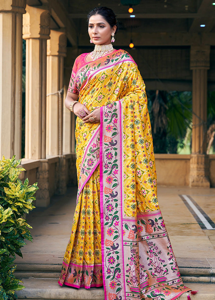 Yellow Dupion Silk Saree With Blouse Piece