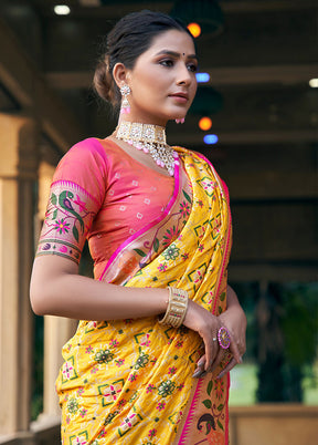 Yellow Dupion Silk Saree With Blouse Piece