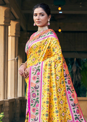 Yellow Dupion Silk Saree With Blouse Piece