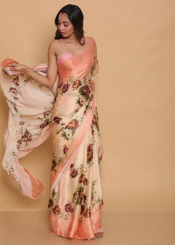 Peach Silk Saree With Blouse Piece