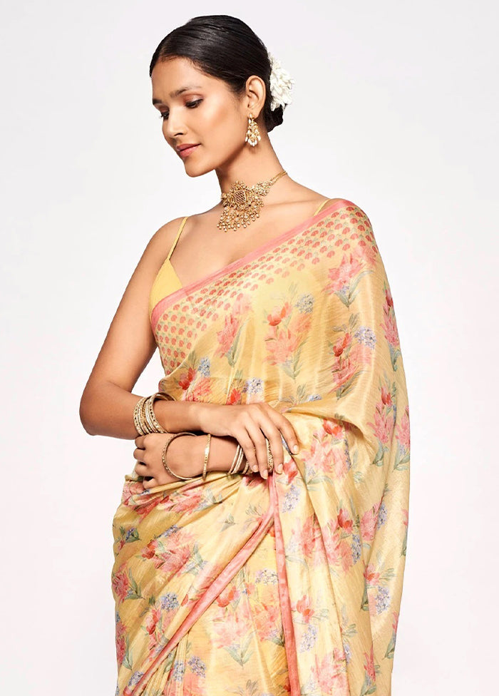 Yellow Silk Saree With Blouse Piece