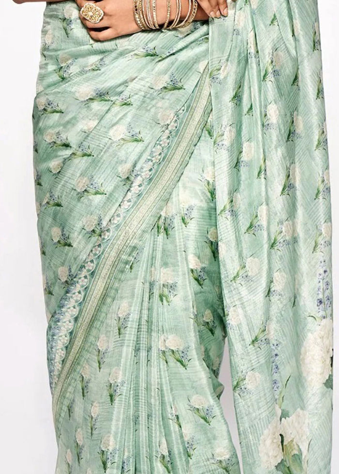 Mint green Silk Saree With Blouse Piece