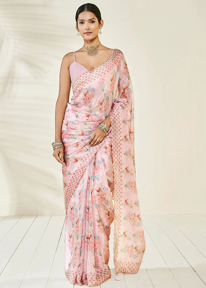 Pink Silk Saree With Blouse Piece