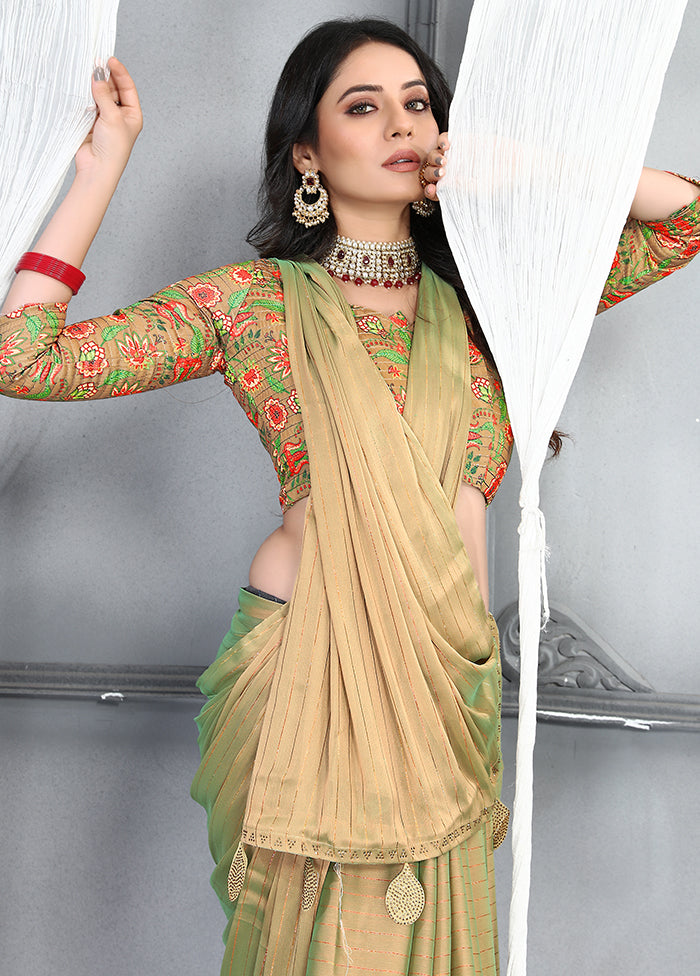 Beige Dupion Silk Saree With Blouse Piece