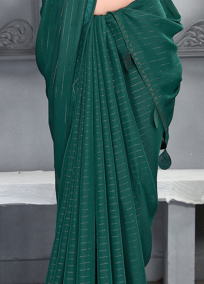 Teal Blue Dupion Silk Saree With Blouse Piece