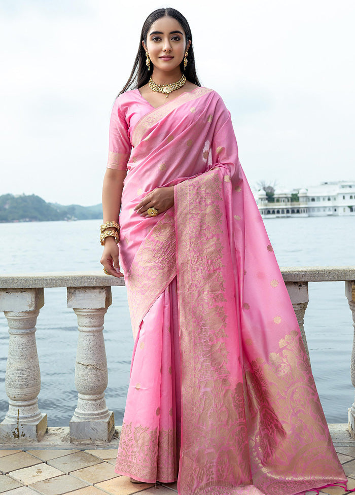 Pink Dupion Silk Saree With Blouse Piece