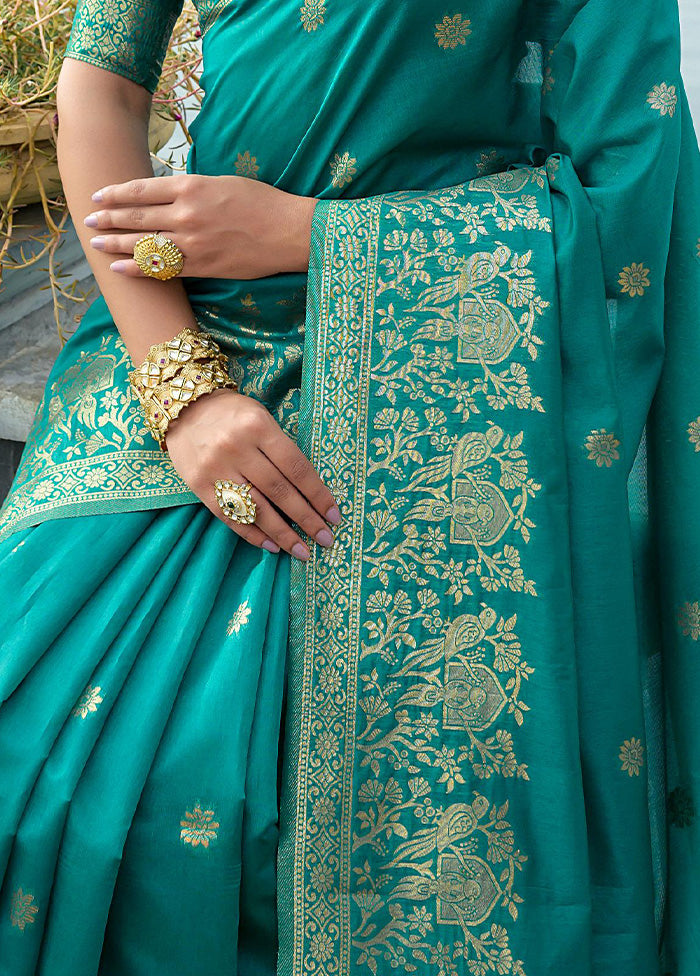 Teal Dupion Silk Saree With Blouse Piece