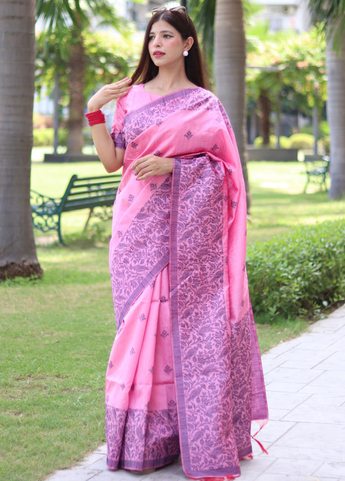 Baby Pink Dupion Silk Saree With Blouse Piece