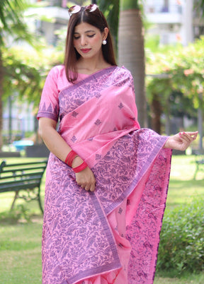 Baby Pink Dupion Silk Saree With Blouse Piece